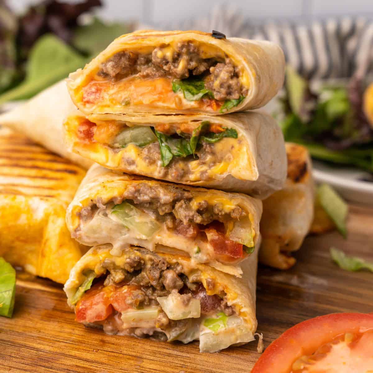 Cheeseburger Wrap with Seasoned Beef and American Cheese