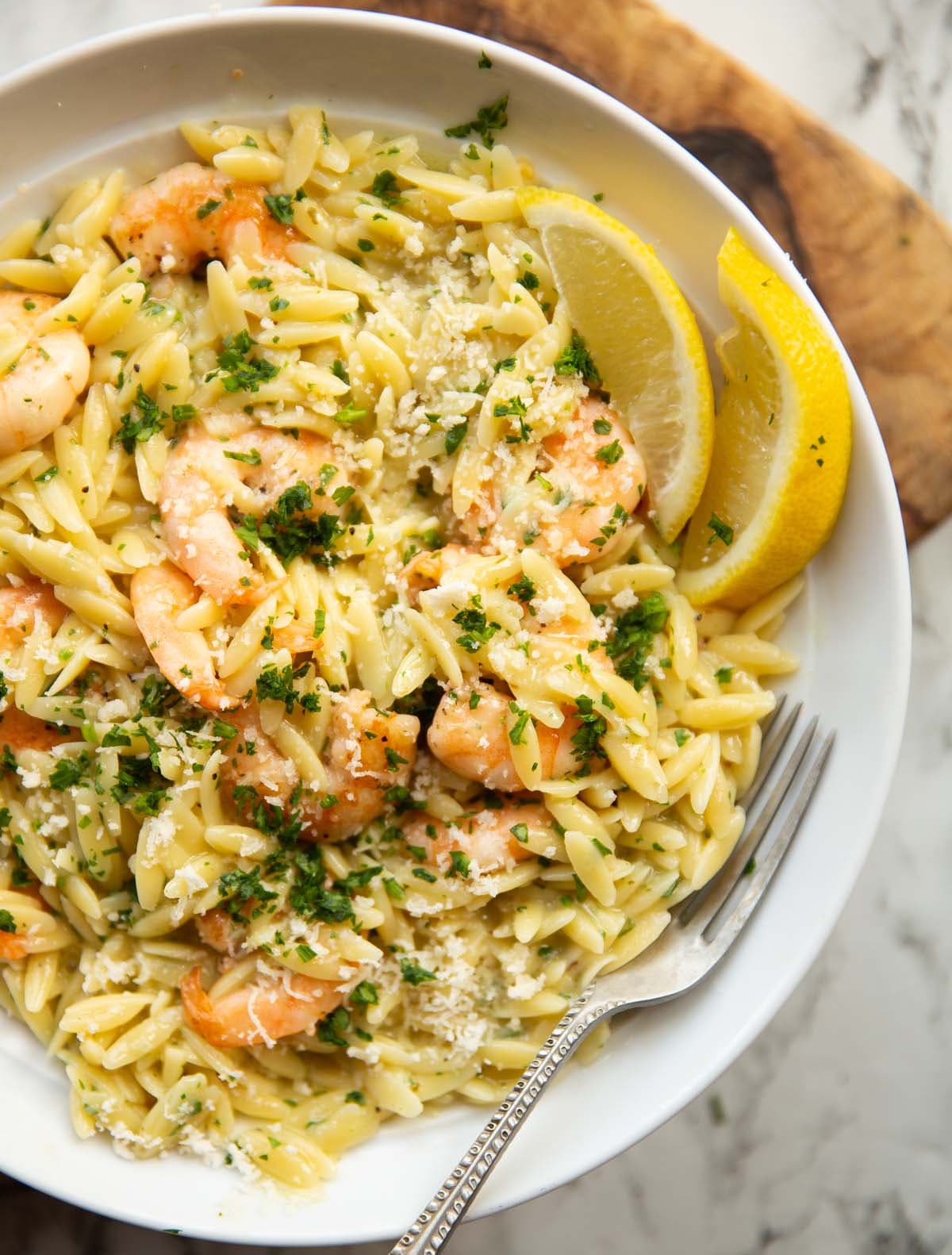 Garlic Butter Prawn Orzo with Parmesan and Lemon