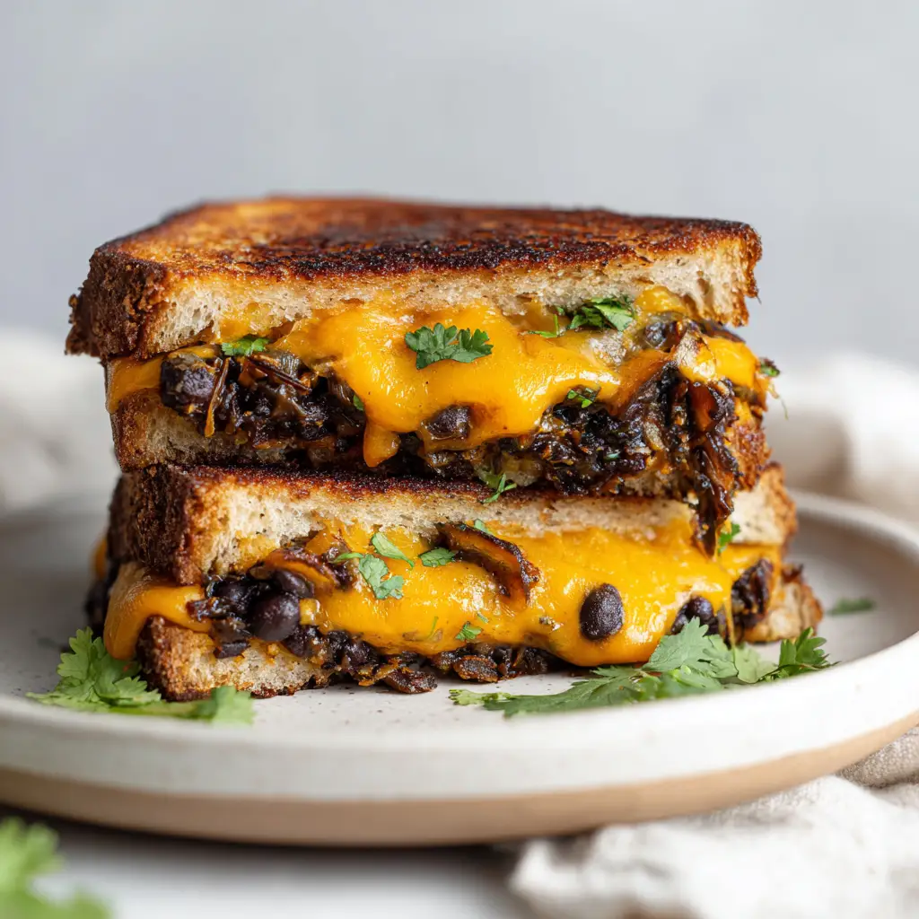 Black Bean Grilled Cheese with Spiced Beans and Sharp Cheddar