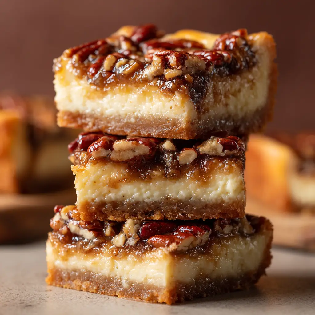 Pecan Pie Cheesecake Bars with Shortbread Crust