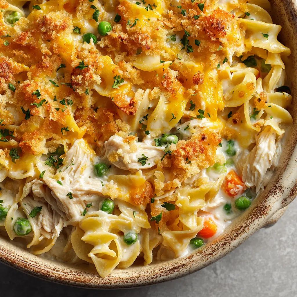 Easy Chicken Noodle Casserole with Cheddar Cracker Topping