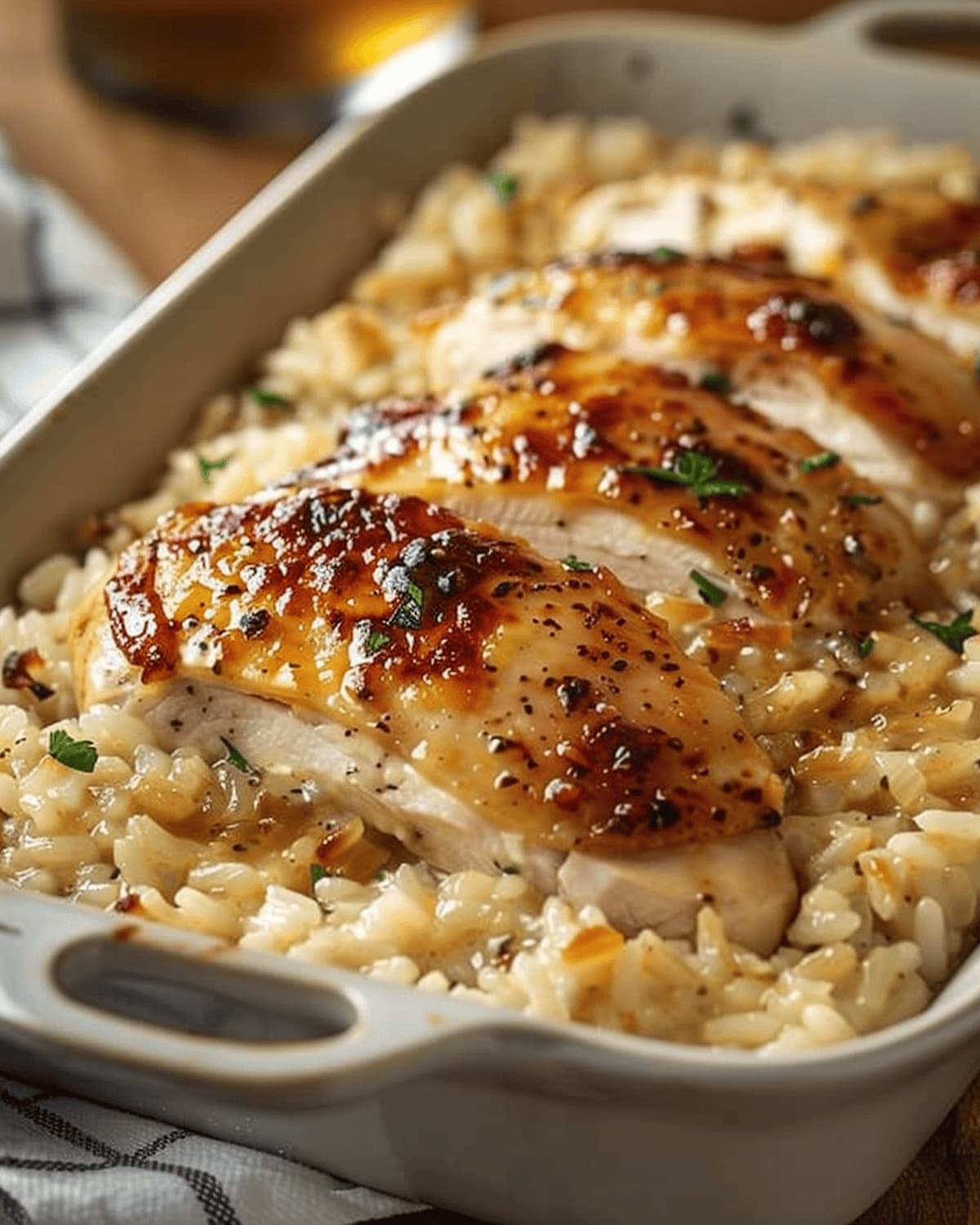 Creamy Chicken and Rice Bake with Savory Onion Soup Mix