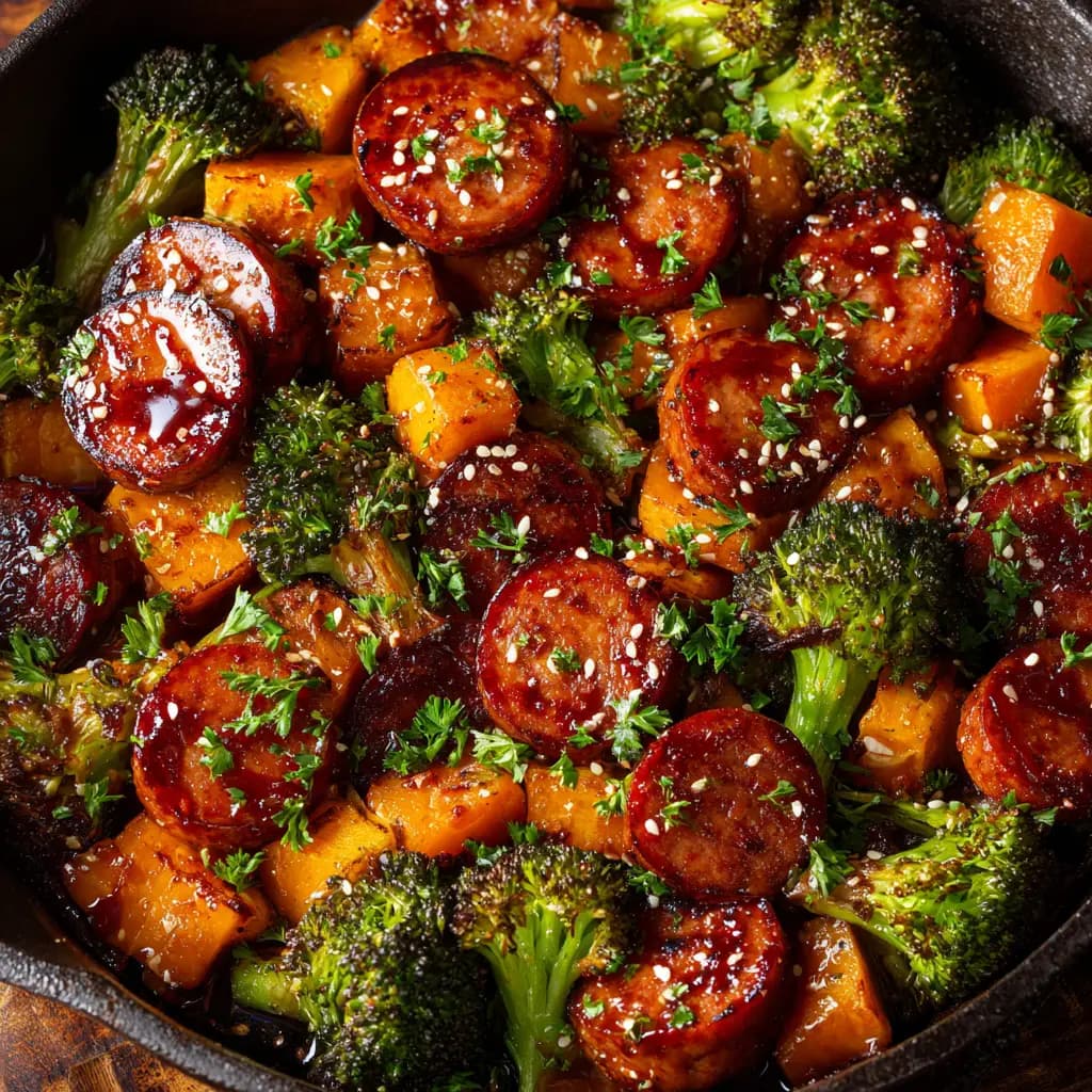 Honey Garlic Sausage and Sweet Potato Sheet Pan Dinner