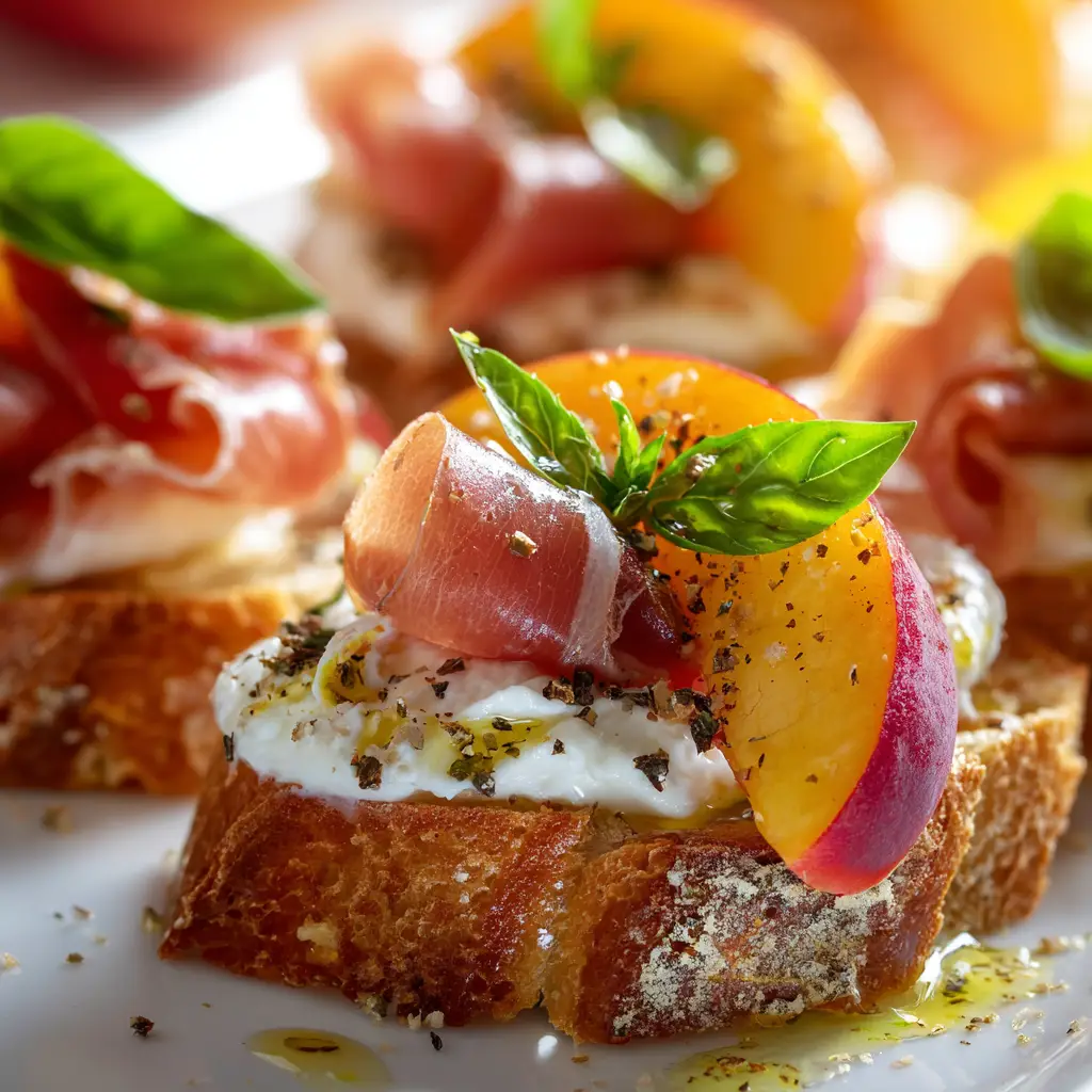 Peach Burrata Crostini with Balsamic Glaze