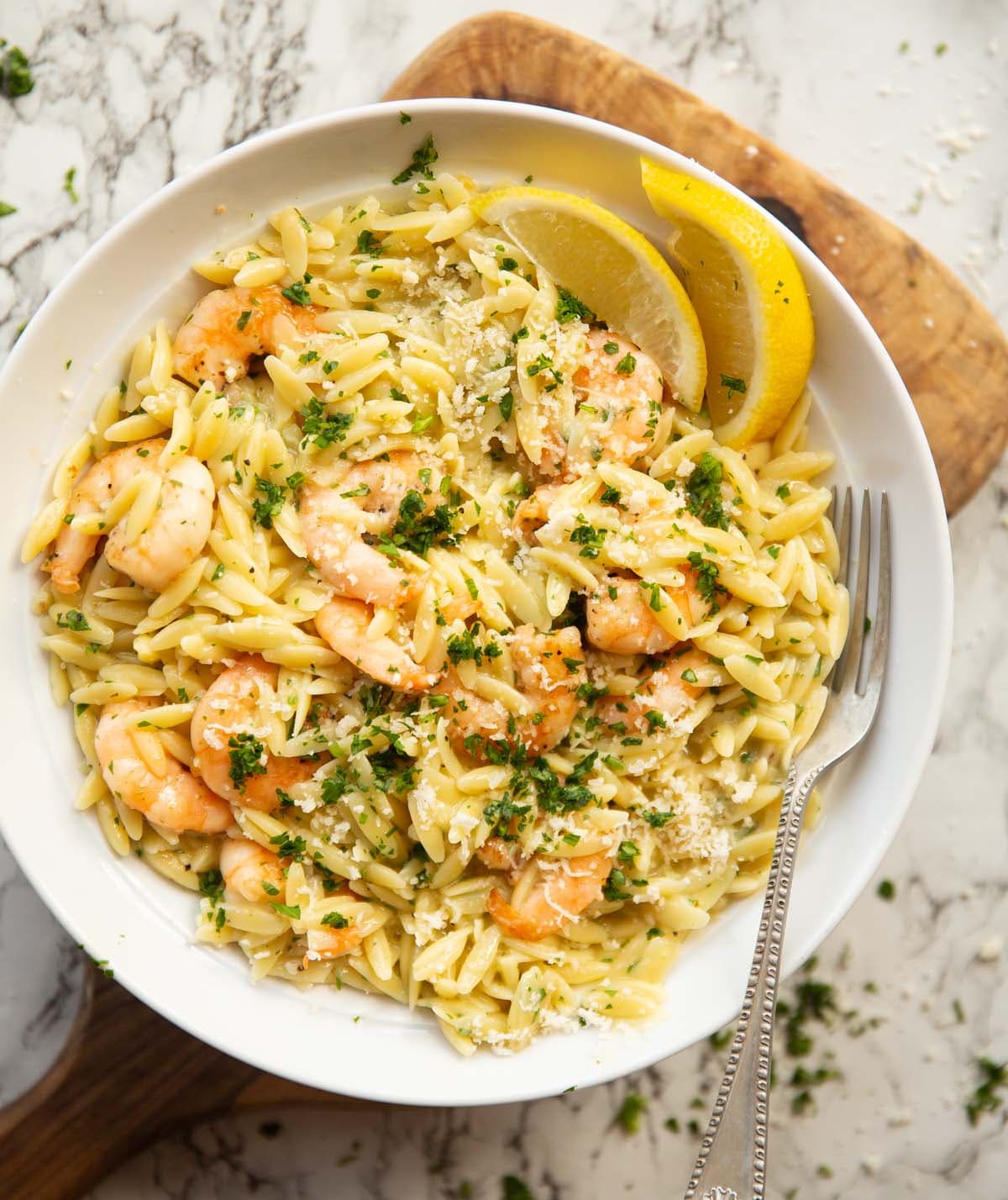 Garlic Butter Prawn Orzo with Parmesan and Lemon