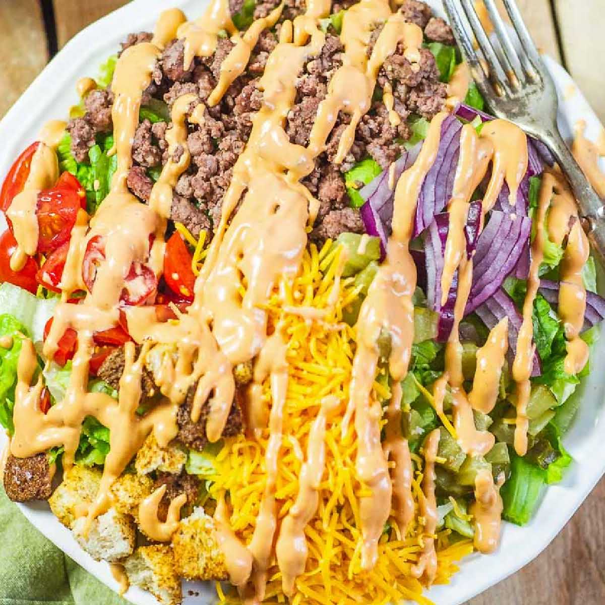 Big Mac in a Bowl: Hamburger Salad with Pickles and Cheddar