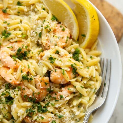 Garlic Butter Prawn Orzo with Parmesan and Lemon