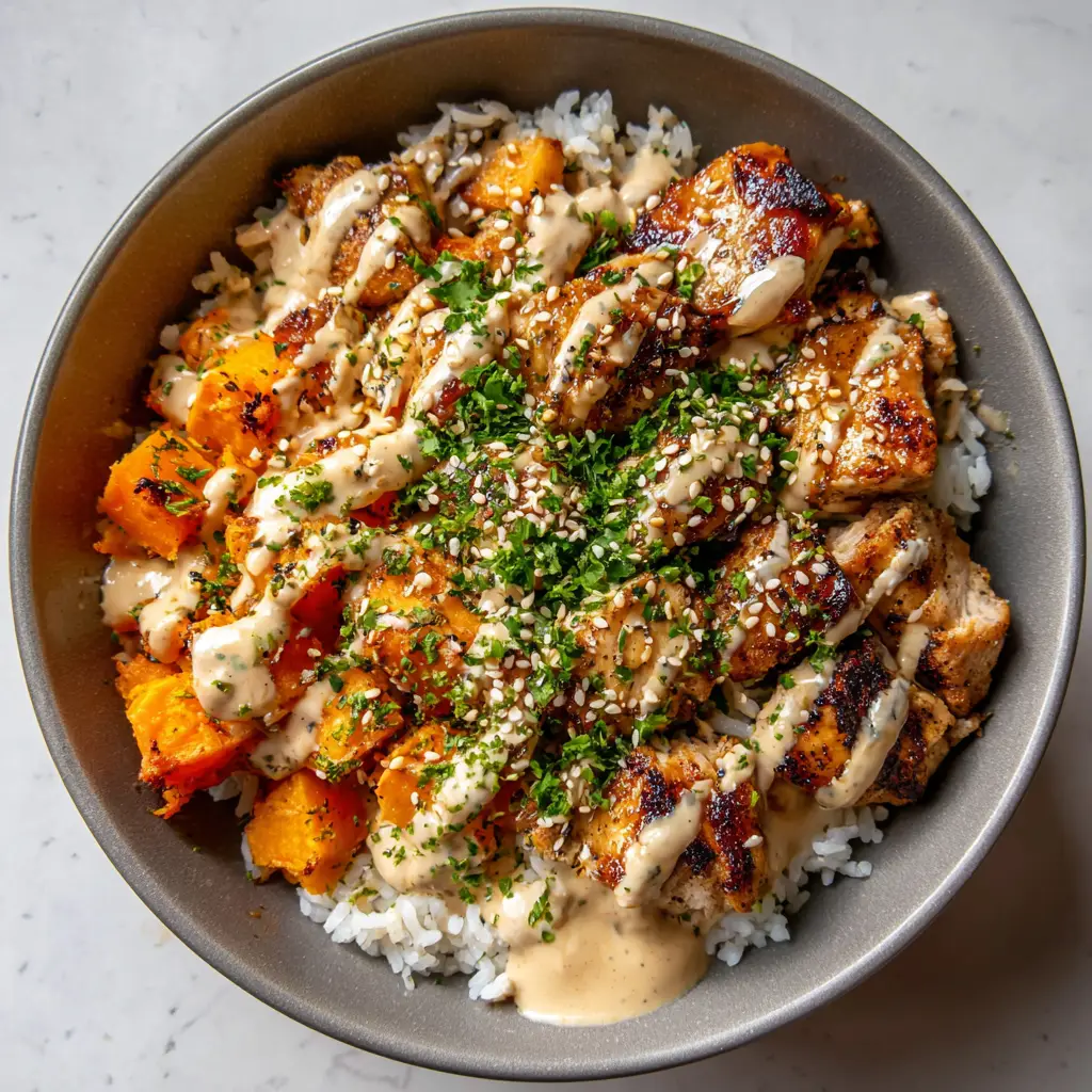 Chicken Sweet Potato Bowl with Tahini Sauce