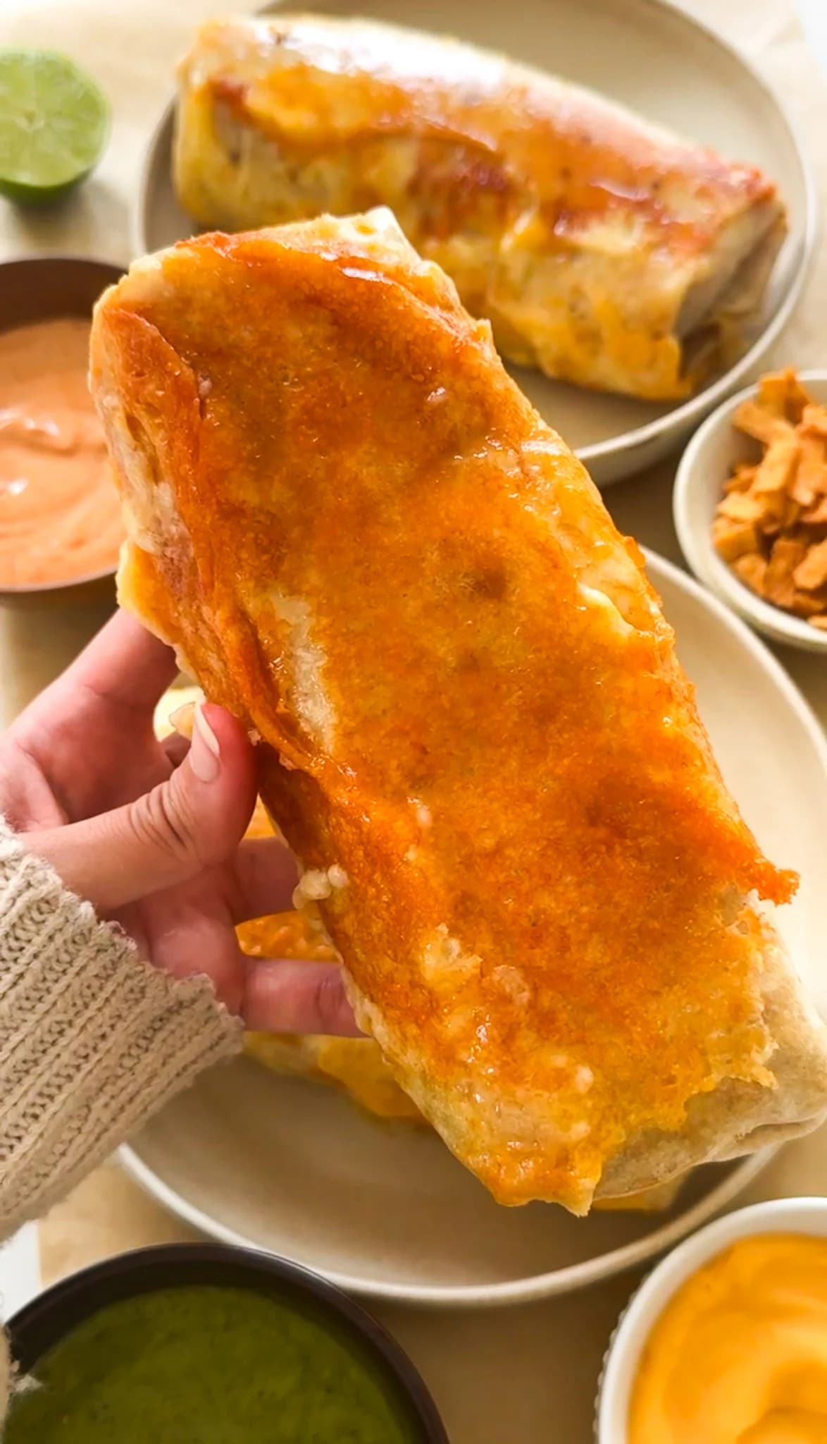 Grilled Cheese Burrito With Spanish Rice and Chipotle Sauce
